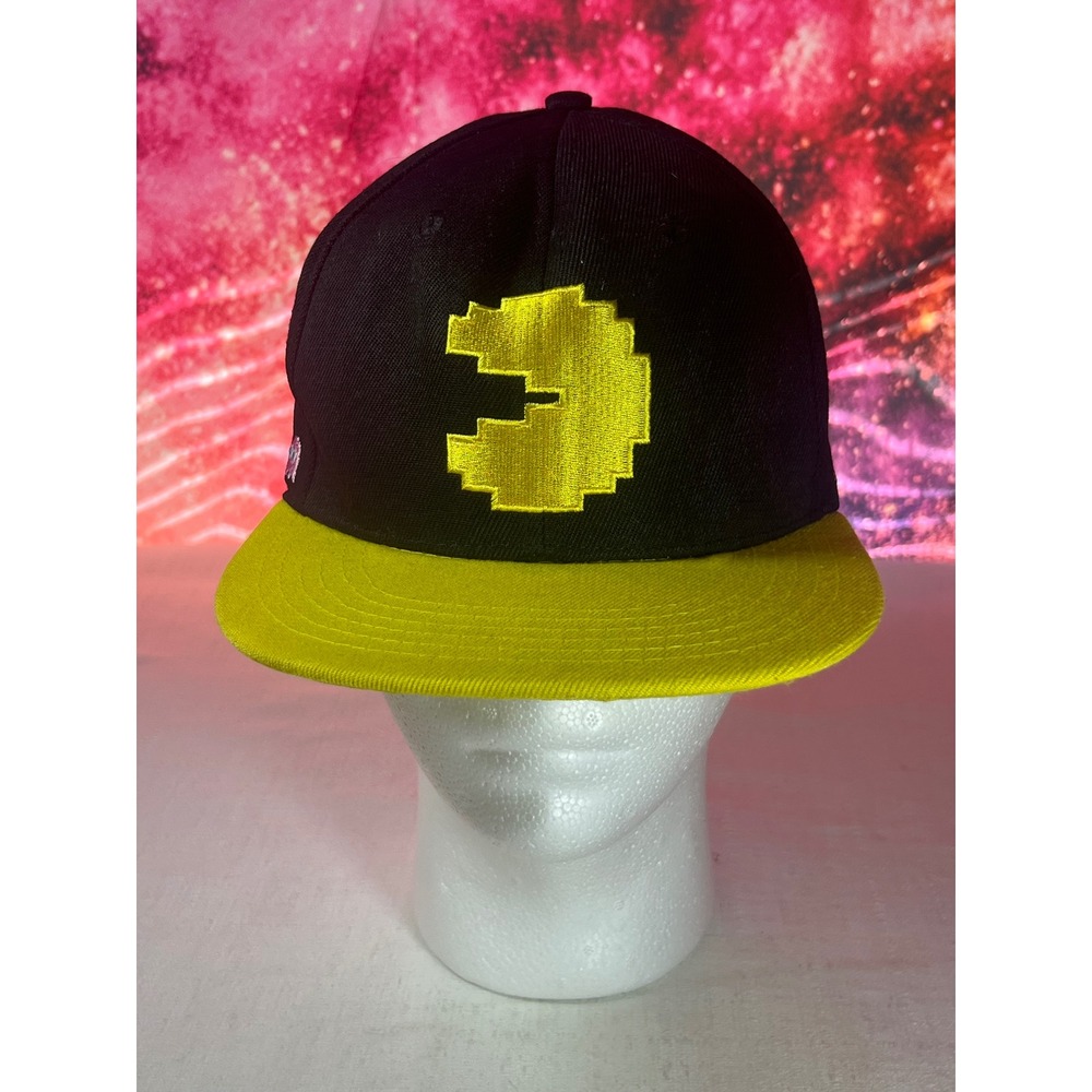 Pac-Man Snapback Hat Black Yellow Pixelated 8-Bit Retro Arcade Gaming Cap